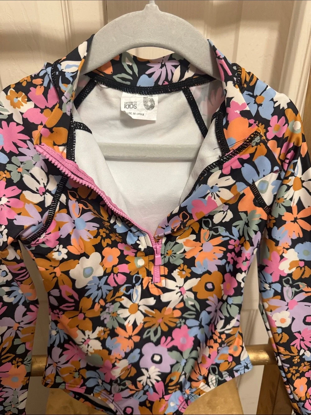Cotton On Black Multi Floral Long-Sleeve One-Piece Swimsuit